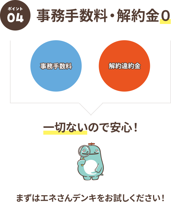 事務手数料・解約金0