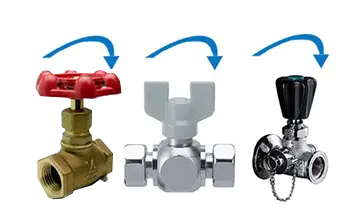 ガス給湯器下部の水道バルブを閉めるイメージ