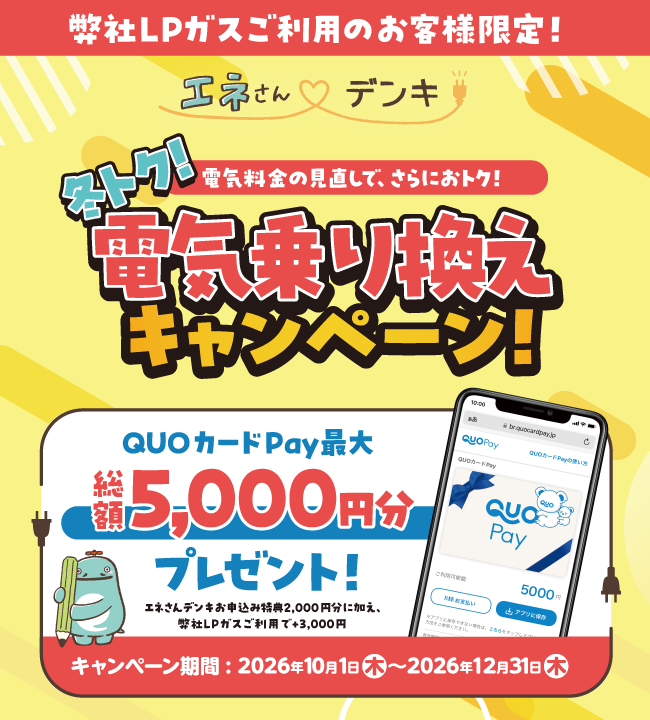 冬トク！電気乗り換えキャンペーン（LPガス顧客限定）